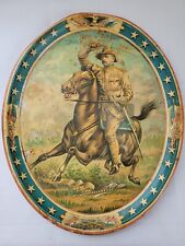 Antique Teddy Roosevelt Rough Riders Lithograph Tin Oval Beer Serving Tray picture