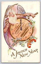 Postcard New Year Father Time Clock Scythe Angel Fantasy Embossed Antique 1907 picture