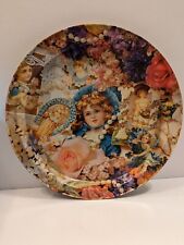 VTG Victorian Ladies Pearls & Floral Metal Tray picture