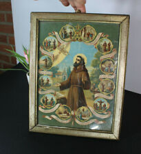 Antique francis assisi Religious litho wall plaque  picture