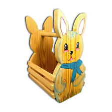 Easter Eggs Wooden Basket Large Wood Slat Handle Double Sided Painted Vintage picture