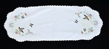 Vintage Butterflies & Daisies Hand Embroidered Crochet Edge Table Runner 12 x 33 picture