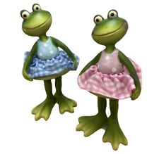 Spring Frogs in Pink and Blue Gingham Figurines Set of 2 Assort 7.25 inches NWTs picture