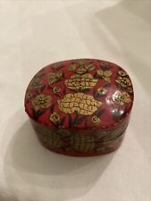 Kashmir India Hand Painted/Lacquered Trinket Dresser Box Red/Gold/Black Vintage picture