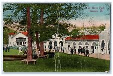 1915 Crowd Scene at Fox River Park Aurora Illinois IL Antique Posted Postcard picture