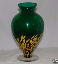 Sasaki Malaga 10'' Art Deco Crystal Green / Yellow Wavy Vase Handcrafted Poland picture