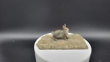 Antique Cold Painted White Metal Bunny on Rock Sculpture, 4 3/8