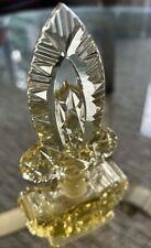 Antique Vintage Glass~Czech Intricately Cut  Yellow Perfume Bottle and Stopper picture