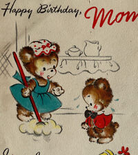 Vtg 1947 Ephemera Birthday Card Die Cut Pop Up  Anthropomorphic Bears Hallmark picture