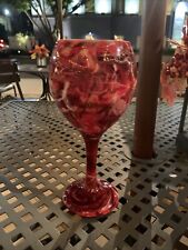 Vintage Encased Blown Glass Wine Goblet Chalice~Red Pink Marble Swirl 7 in~Gift picture
