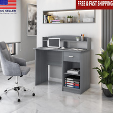 Rectangular Modern Office Desk W/ 2 Open Shelves Hutch Storage Drawer 110 lbs US picture