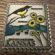 Vintage Kansas Refrigerator Magnet Meadowlark Sunflowers Outdoor Scene Souvenir picture