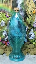 Teal /Blue Glass Fish Bottles with Cork Height = 10.75 inch picture