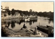 c1920's Lower Wharf Boat View Fenelon Falls Ontario Canada RPPC Photo Postcard picture