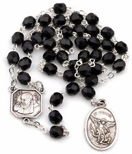 Jet Black St Saint Michael Padre Pio Guardian Angel Rosary Beads Chaplet 6MM picture