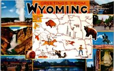 Postcard Greetings from Wyoming Map Multi-View Unposted P450 picture