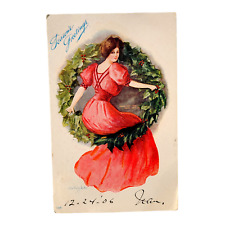 1906 CHRISTMAS Pretty Lady Postcard 