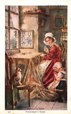 Postcard MN Fishermans Home Woman & Child Mending Net 1912 Vintage PC H5096 picture