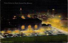 Postcard Night View Union Train Station Kansas City Missouri MO c.1930-1945 Y043 picture