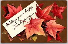 1909 Wishing You A Happy Thanksgiving Greetings Maple Leaf Posted Postcard picture