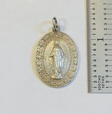 Large Antique Sterling Silver Miraculous Mary Medal Pendant  picture