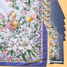VTG '70's Floral Tablecloth & Napkins Set Shabby Chic Lily Morning Glories Tulip picture