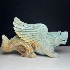 435g Natural Crystal  Specimen. Amazon Stone. Hand-carved Flying dragon beast.QK picture