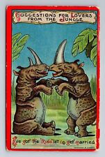 Suggestions for Lovers, Jungle Series R. Kaplan, Rhinos, Vintage Postcard picture