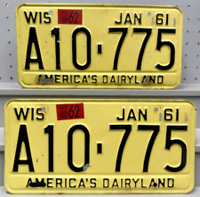 1961 1962 Sticker Wisconsin License Plate Pair Plates A10-775 picture