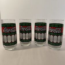 4 Vintage Coca Cola Glass Tumblers Green & Red Frosted Stained Glass Tiffany picture