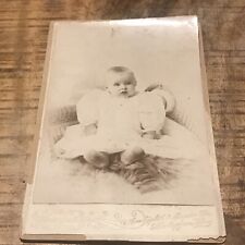 VTG RARE CIRCA 1890s CABINET CARD HALLOCK BABY IN WHITE DRESS picture