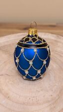 Impuls Mouth Blown Glass Hand Painted Christmas Ornament, Blue Egg Shape, Poland picture