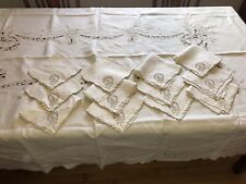 1940s Linen Tablecloth Embroidery With 12 Napkins  picture