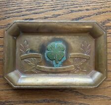 Vintage 4 H Club brass tray with enameled clover. picture