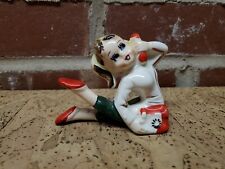 Vintage Ceramic Teen Ponytail Girl w/ Green Pants on Red Phone Figurine, Japan picture