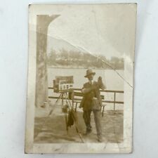 Vintage Photo Man Taking & Selling Pictures In Park By The Water 1930s Suit Hat picture