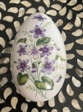Vintage TOPLINE IMPORTS Japan  Egg Trinket Box with Purple Flowers & Silver Trim picture