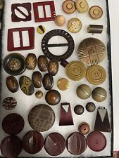 Antique Vintage Button/ Buckles Lot Celluloid Bakelite Early Plastics Browns #10 picture