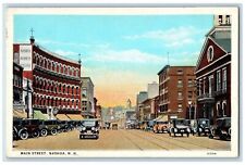 c1920's Main Street Classic Cars Railway Building Nashua New Hampshire Postcard picture