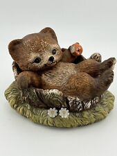 Homco Masterpiece Collection 1986 Porcelain Bear Cub in a Log w/ Apple Figurine picture