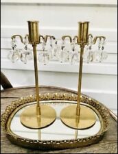 Rare Pair Of Brass & Crystal Candle Holders MCM By J & L Lobmeyr Made In Austria picture