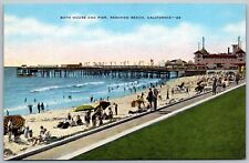 Redondo Beach California 1940s Postcard Bath House And Pier Ocean Beach picture