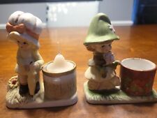 Vintage JASCO Little Luvkins Candle Holders Leprechaun Mushrooms And Girl Lot 2 picture