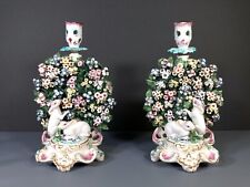 Pair 18th C English porcelain rabbits motif flower encrusted Candlestick/Holders picture