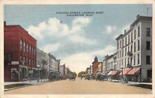 Coldwater Michigan~Chicago Street West~Meat Market~Horse Wagons~1921 Postcard picture