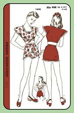Two-Piece SUN SUIT Romper Misses JRs Hollywood 1600 RARE Vtg 1945 Sewing Pattern picture