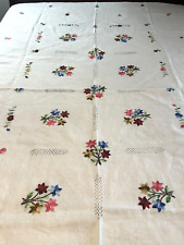 Vintage Linen Hand Embroidered Floral Tablecloth Floral Stunning 91