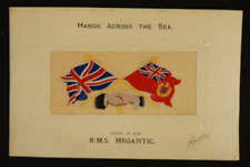 1914 Hands Across The Sea R.M.S. Megantic Steamship Postcard Woven in Silk picture