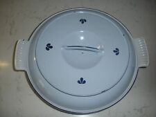 vintage Dru enameled cast iron divided casserole blue tulips Holland #25 NICE picture