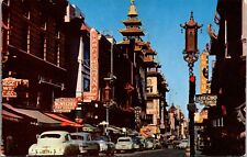 San Francisco CA California Chinatown Grant Ave Pagoda St. Postcard  old cars picture